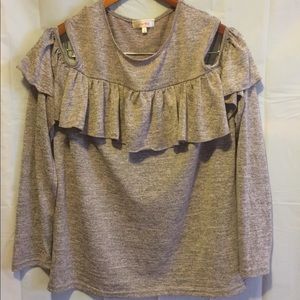 Stella Tweed, Blouse shoulder cutouts, ruffle top